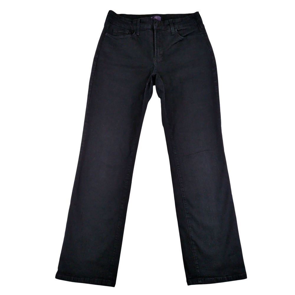 NYDJ Marilyn Straight Leg Jeans Womens 10 Black High Rise Lift Tuck Denim